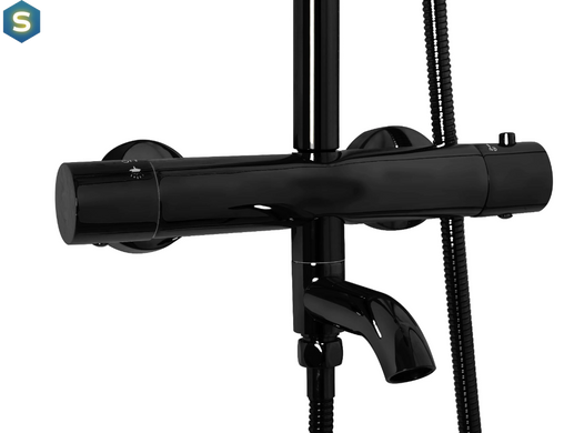 Душова система Rea Lungo black glossy з термостатом та виливом REA-P8763, Черный матовый