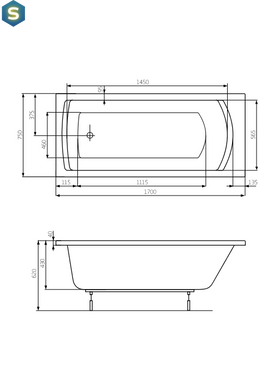 Ванна акрилова Roca Linea в комплекті з ніжками 170x75 A24T042000