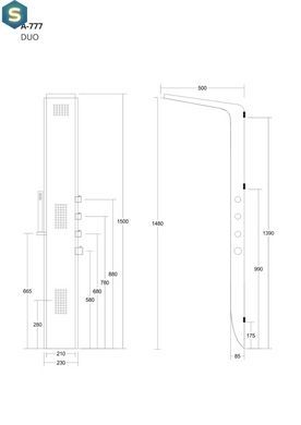 Душевая панель Corsan Duo black с термостатом A777TBL, Черный матовый