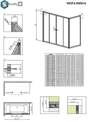 Шторка для ванны Radaway Vesta DWD+S 160х65 203160-06 + 204065-06