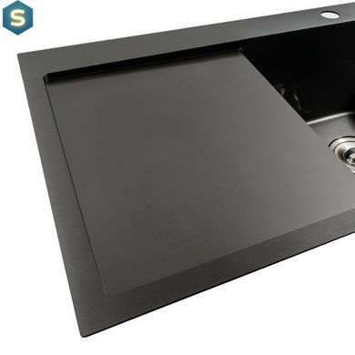 Кухонна мийка чорна PVD 78x48 R Platinum Handmade (два отвори, круглий сифон 3,0/0,8), Чорний/золото