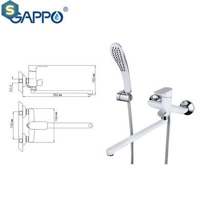 G2248 Змішувач для ванни довгий гусак білий/хром &Oslash;35 Gappo Noar 1/8, Білий