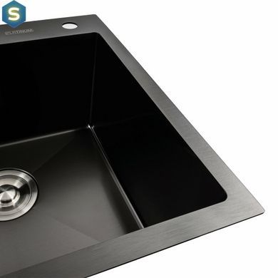 Кухонна мийка чорна PVD 78x48 R Platinum Handmade (два отвори, круглий сифон 3,0/0,8), Чорний/золото