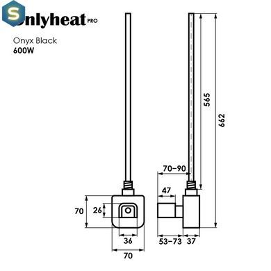 ТЕН для рушникосушки OnlyHeat Onyx Black Pro 0,6 кВт (прихований монтаж), Чорний/золото