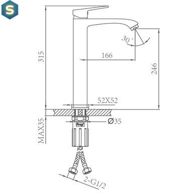 Змішувач для умивальника високий литий вилив, золото Frap F1076-23, Золотий