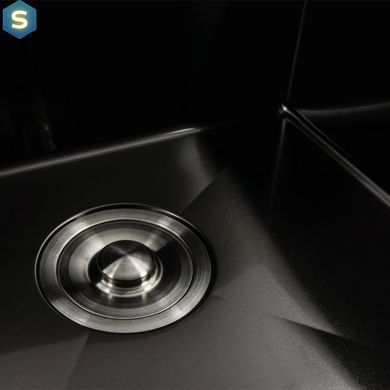 Кухонна мийка чорна PVD 78x48 R Platinum Handmade (два отвори, круглий сифон 3,0/0,8), Чорний/золото