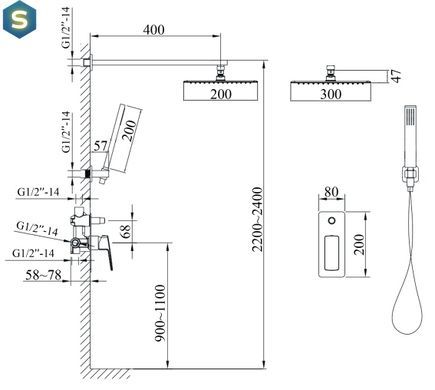 Душевая система скрытого монтажа Topaz Lexi TLG 21205-H57-BL, Черный матовый