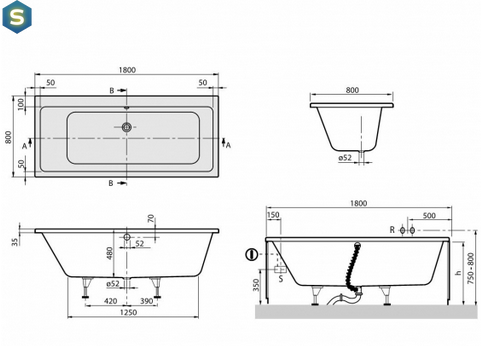 Ванна акрилова Villeroy & Boch Subway Duo 180x80 UBA180SUB2V-01