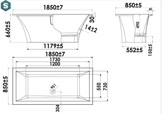 Ванна отдельностоящая глянцевая Amidicon Tytul 185x85 черная из литого камня TYTUL_185_BLACK_HL, Черно-белый