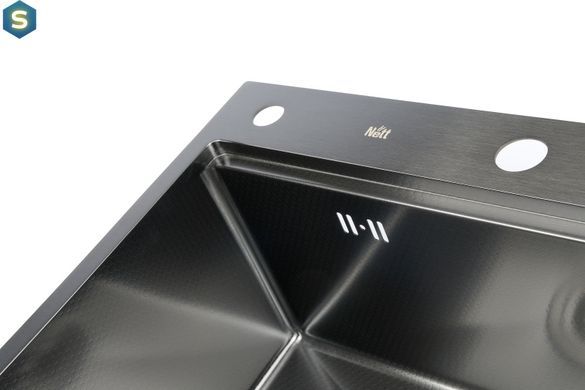 Кухонная мойка накладная декор с PVD покрытием черная Nett NBS-5747, Черный/золото