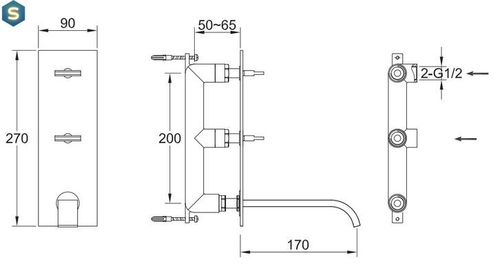 Змішувач для умивальника Kohlman Axis chrome + BOX прихованого монтажу QW196N, Хром