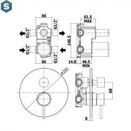 Душевая система скрытого монтажа Paffoni Shower на 2 потребителя с верхним душем &Oslash;300 мм honey gold brushed KITLIG018HGSP300, Золотой