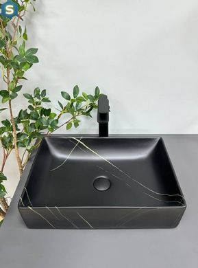 Умивальник (раковина) VBI LATINA BLACK STONE MATT накладний, Чорний/золото
