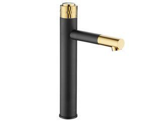Змішувач для умивальника Mexen diamond black gold високий MEX-71510-75, Чорний/золото