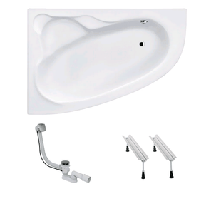 Ванна акриловая Koller Pool Nadine 150 L + сифон + ножки NADINE150X100L+WBW0001+B70CМMA-57, Белый