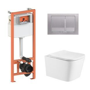 Подвесной унитаз Qtap Crow Ultra Quiet + инсталляция Qtap Nest 4 в 1 (квадратная клавиша Satin), Белый