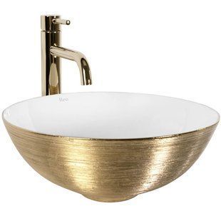 Умивальник Rea Stella brushed gold white накладний REA-U9087, Золотий
