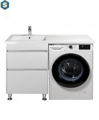 Тумба Мойдодир Wing 60-W з умивальником Rodeo 120 L з крилом над пралкою підлогова, Білий