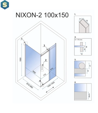 Душова кабіна Rea Nixon 100x150 L chrome REA-K5014 + REA-K5008, Хром, Ліва, прозорий, хром