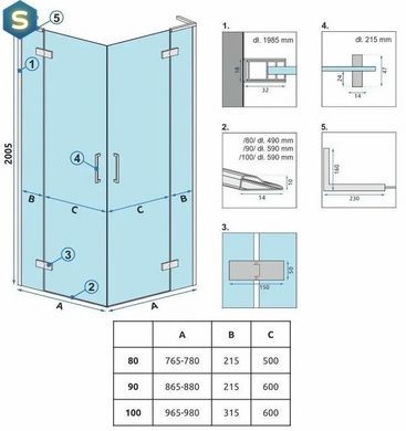 Душова кабіна Rea Hugo 100x100 black подвійна REA-K6602, Черный матовый, Універсальна, чорний матовий
