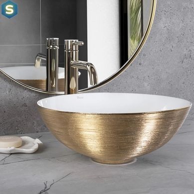 Умывальник Rea Stella brushed gold white накладной REA-U9087, Золотой