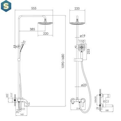 Душова система з виливом Imprese Kucera верхній душ 220x220 мм ABS black matt t030B03410SR, Черный матовый