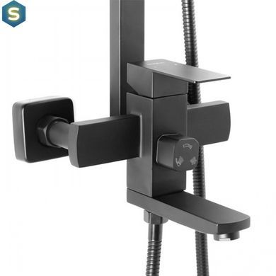 Душова система Wezer PRO16-02-BLACK, вилив - перемикач на лійку, 3-функції, чорний, Черный матовый