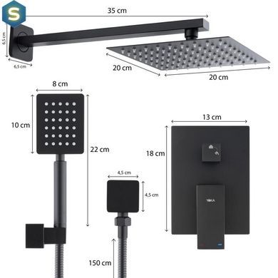 Душевая система скрытого монтажа Yoka Dual black + BOX BP.DUAL-BLK, Черный матовый