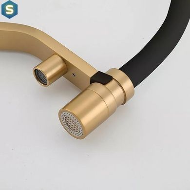 Змішувач для кухні під фільтр з гнучким виливом, золото Frap G4395-63, Чорний/золото