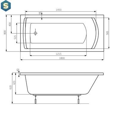 Ванна акриловая Roca Linea в комплекте с ножками 180x80 A24T058000