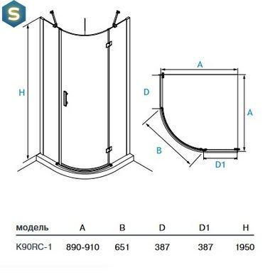 Душевая кабина Koller Pool Kvadro полукруглая 900x900x1950 мм стекло прозрачное K90RC-1, Хром, Универсальная, прозрачный, хром