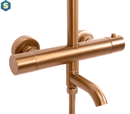 Душевая система Rea Lungo brushed copper с термостатом и изливом REA-P8807, Теплый закат