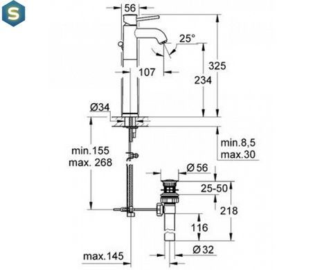 Смеситель для умывальника Grohe Bau Classic 32868000