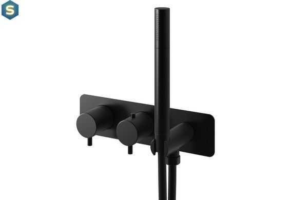 Душова система Kohlman Axel 30 black з термостатом + BOX прихованого монтажу KPL-QW265AB30, Черный матовый
