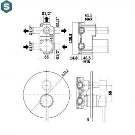 Смеситель для ванны/душа на 3 потребителя Paffoni Stick steel SK019ST, Нержавеющая сталь