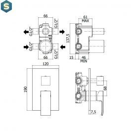 Душова система прихованого монтажу Paffoni Shower на 2 споживача з верхнім душем 200x200 мм chrome KITEL018CR, Хром