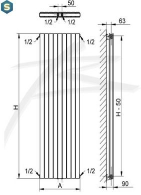 Дизайнерский радиатор Betatherm Blende 2 H-1600 мм, L-394 мм с нижним подключением B2V 2160/07 9016 99, Белый матовый