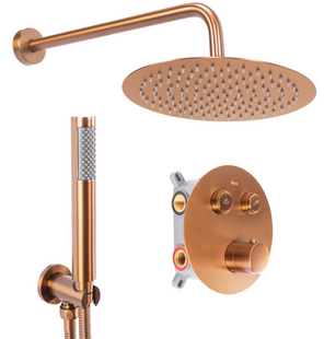 Душова система Rea Lungo brushed copper з термостатом + BOX прихованого монтажу REA-P8808, Теплый закат
