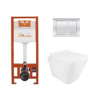 Набор: Qtap Tern Ultra Quiet унитаз подвесной QT1733052EUQW + Nest комплект инсталляции 4в1 (квадратная клавиша Chrome) QT0133M425+QT0111M06028CRM