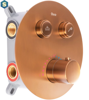 Душевая система Rea Lungo brushed copper c термостатом + BOX скрытого монтажа REA-P8808, Теплый закат