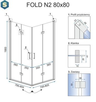 Душевая кабина Rea Fold N3 90x90 REA-K9991, Хром, Универсальная, прозрачный