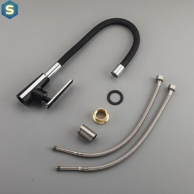 Смеситель для кухни Frap F4457 с гибким изливом, черный/хром, Черный матовый