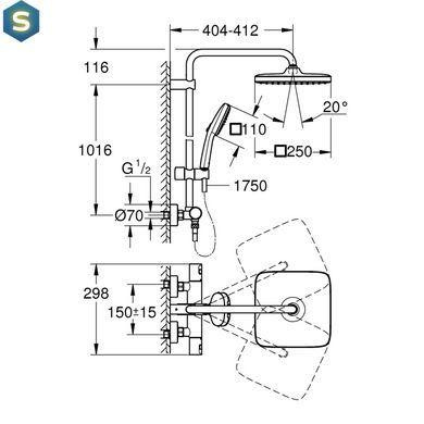 Душевая система термостатическая Grohe QuickFix Vitalio Comfort System 250 Cube 26696001, Хром