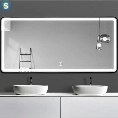 Дзеркало Dusel Led DE-M0065D Black 90x70 см сенсорне включення + підігрів, Чорний/золото