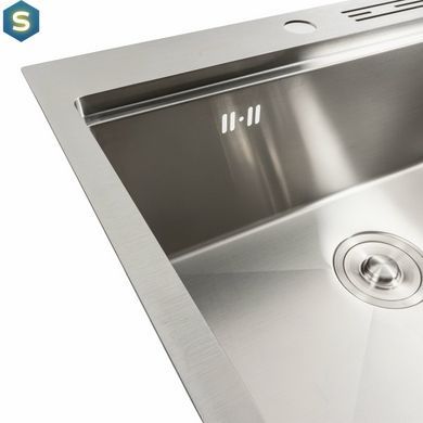 Кухонна мийка нержавійка 60x50 Platinum Handmade з підставкою для ножів (сифон круглий, 3,0/0,8), Нержавіюча сталь
