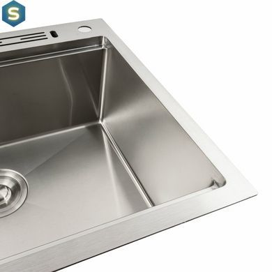 Кухонна мийка нержавійка 60x50 Platinum Handmade з підставкою для ножів (сифон круглий, 3,0/0,8), Нержавіюча сталь