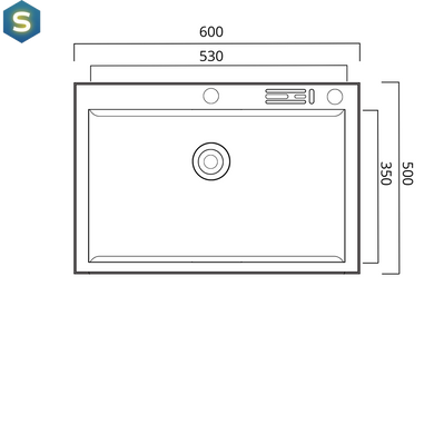 Кухонна мийка нержавійка 60x50 Platinum Handmade з підставкою для ножів (сифон круглий, 3,0/0,8), Нержавіюча сталь