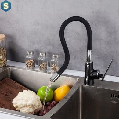 Смеситель для кухни Frap F4457 с гибким изливом, черный/хром, Черный матовый