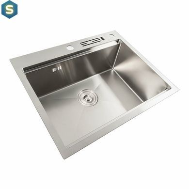 Кухонна мийка нержавійка 60x50 Platinum Handmade з підставкою для ножів (сифон круглий, 3,0/0,8), Нержавіюча сталь