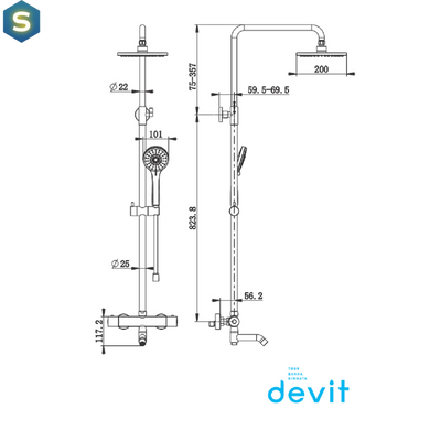 Душевая система с термостатом Devit Frida 50502203 хром, Хром